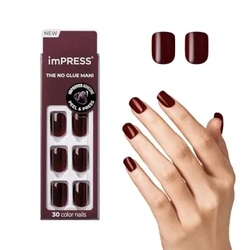 KISS imPRESS Color Press-On Nails – Short, Red, Squoval, Easy Application with 30 Nails