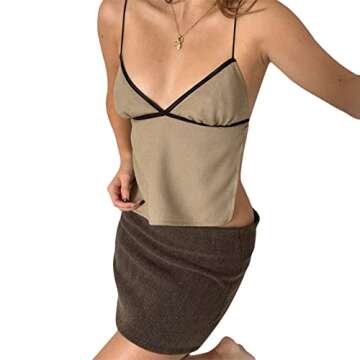 Women Y2K Backless Crop Top Vintage Sexy Tie Up Spaghetti Strap Camisole Summer Cute Mini Vest E-Girl Streetwear