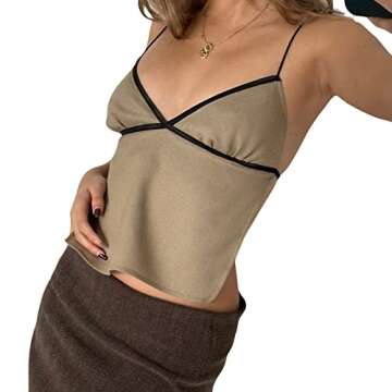 Women Y2K Backless Crop Top Vintage Sexy Tie Up Spaghetti Strap Camisole Summer Cute Mini Vest E-Girl Streetwear