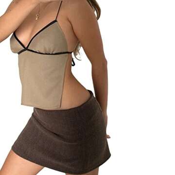 Women Y2K Backless Crop Top Vintage Sexy Tie Up Spaghetti Strap Camisole Summer Cute Mini Vest E-Girl Streetwear
