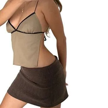 Women Y2K Backless Crop Top Vintage Sexy Tie Up