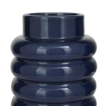 CosmoLiving by Cosmopolitan Ceramic Decorative Vase Centerpiece Vases with Stacked Ring Design, Set of 2 Flower Vases for Home Decoration 16", 12"H, Dark Blue