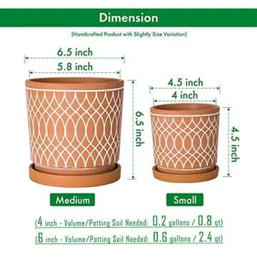 D'vine Dev Set of 2 Terracotta Pots, 4 Inch and 6 Inch, Planter Pots for Plants with Drainage Holes and Saucers, Terracotta/White, 31-958-C-1
