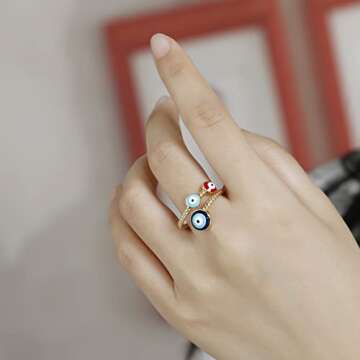 Winssigma Evil Eye Ring for Women, Gold Plated Colorful Cubic Zirconia Turkish Faith Protection for ...