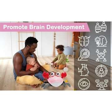 Keculf Walking Crab Baby Toy, Toddler Crawling Tummy Time Crab with Music, Interactive Sensory Infant Dancing Crab Toys, Boys Girls Baby Crab Toy Learning Birthday Gift (Pink)