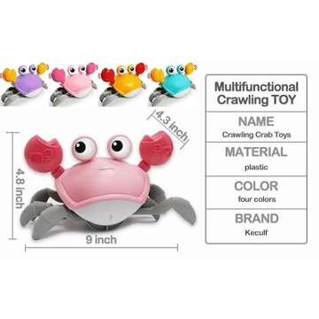 Keculf Walking Crab Baby Toy, Toddler Crawling Tummy Time Crab with Music, Interactive Sensory Infant Dancing Crab Toys, Boys Girls Baby Crab Toy Learning Birthday Gift (Pink)