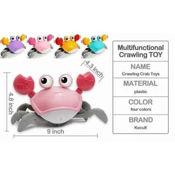 Keculf Walking Crab Baby Toy, Toddler Crawling Tummy Time Crab with Music, Interactive Sensory Infant Dancing Crab Toys, Boys Girls Baby Crab Toy Learning Birthday Gift (Pink)