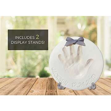 Baby Handprint Footprint Keepsake Ornament Kit (Makes 2) - Bonus Stencil for Personalized Christmas, Newborn, New Mom & Shower Gifts. 2 Easels! Non-Toxic Clay, Air-Dries Light & Soft, Won't Crack.