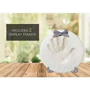 Baby Handprint Footprint Keepsake Ornament Kit (Makes 2) - Bonus Stencil for Personalized Christmas, Newborn, New Mom & Shower Gifts. 2 Easels! Non-Toxic Clay, Air-Dries Light & Soft, Won't Crack.