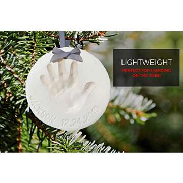 Baby Handprint Footprint Keepsake Ornament Kit (Makes 2) - Bonus Stencil for Personalized Christmas, Newborn, New Mom & Shower Gifts. 2 Easels! Non-Toxic Clay, Air-Dries Light & Soft, Won't Crack.