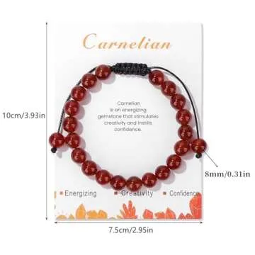 Carnelian Bracelet for Women 8mm Natural Stone Handmade Adjustable Carnelian Bead Bracelet Carnelian...