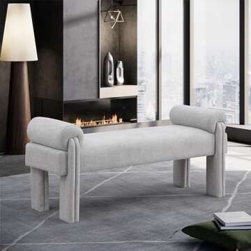 Meridian Furniture 182Grey Stefano Collection Modern | Contemporary Upholstered Bench with Soft Grey...