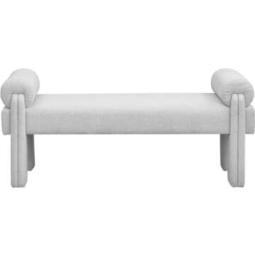 Meridian Furniture 182Grey Stefano Collection Modern | Contemporary Upholstered Bench with Soft Grey Fabric, Rounded Pillow Arms, 55" W x 19.5" D x 23.5" H, Grey
