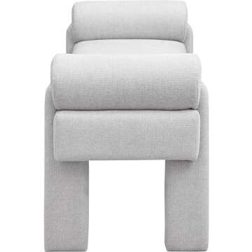 Meridian Furniture 182Grey Stefano Collection Modern | Contemporary Upholstered Bench with Soft Grey Fabric, Rounded Pillow Arms, 55" W x 19.5" D x 23.5" H, Grey