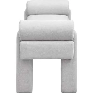 Meridian Furniture 182Grey Stefano Collection Modern | Contemporary Upholstered Bench with Soft Grey Fabric, Rounded Pillow Arms, 55" W x 19.5" D x 23.5" H, Grey