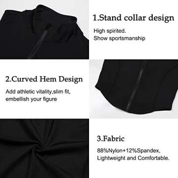 FEOYA Womens Lightweight Full Zip Sleeveless Top Athletic Sport Active Track Shirts Running Yoga Vest Sweatshirt Slim Fit Workout Gym Vest Nylon Stand Collar Skinny Tank Tops Black