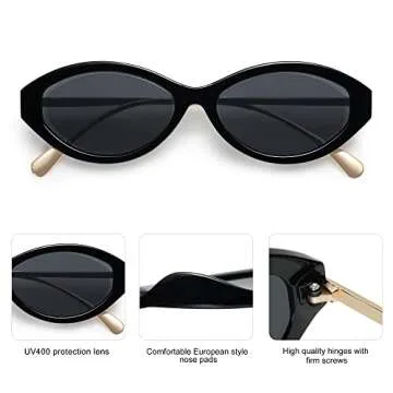 SOJOS Retro Small Cat Eye Sunglasses for Women,Trendy Vintage Narrow Rectangular Designer Stylish Womens Shades SJ2208 Black Frame Gold Temple