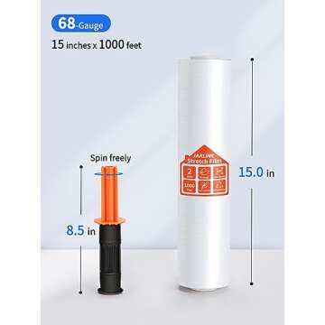 JARLINK 2 Pack Stretch Film, 15" x 1000ft Shrink Wrap for Pallet Wrap, Industrial Strength Stretch u...