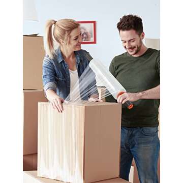 JARLINK 2 Pack Stretch Film, 15" x 1000ft Shrink Wrap for Pallet Wrap, Industrial Strength Stretch up to 650% Stretch with Handles, Self Adhering Packaging Heavy Duty Film for Moving, 68 Gauge, Clear