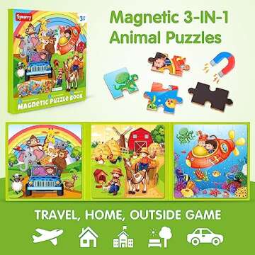 SYNARRY Magnetic Puzzles for Kids Ages 3-5, 20 Pieces Toddler Animal Puzzles, Children Travel Activi...