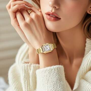 Szaikyri Classic Square Watches for Women with Roman Numerals Ladies Casual Dress Watch (Gold White)