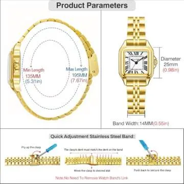 Szaikyri Classic Square Watches for Women with Roman Numerals Ladies Casual Dress Watch (Gold White)