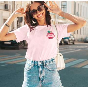 Teacher Shirt Women Teachers T-Shirt: in My Teacher Era Shirt Oversize Preschool Kindergarten Teaching Life Tees Tops Pink