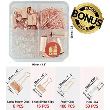 OFFICE ALMIGHTY Rose Gold Desk Organizer for Women: Exclusive Large 6 in 1 Mesh Metal Supplies Organizer with Pen Holders, Folder Holder & Accessories Drawer + BONUS 171 Clips Set w/ a Plastic Box