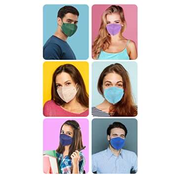 PAGE ONE 10 Colors KN95 Face Masks for Adults 50 Pack Disposable Masks, 5-Layer Breathable Cup Dust Face Mask,Filter Efficiency 95%