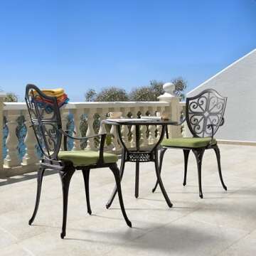 NUU GARDEN Bistro Set 3 Piece Outdoor Cast Aluminum Patio Set with Cushions