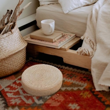 Stylish Natural Cattail Cushion Pouf for Home Decor