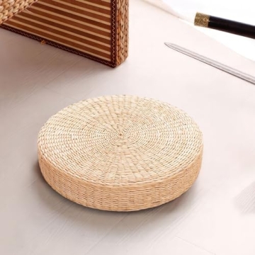 Stylish Natural Cattail Cushion Pouf for Home Decor