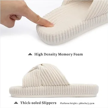 Chantomoo Cozy Corduroy Bow Slippers for Women