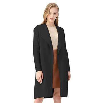 CHICWISH Women's Classy Black Open Front Knit Coat Cardigan, Size XL