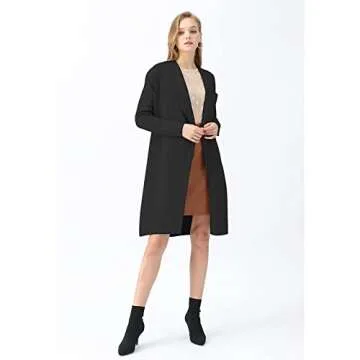 CHICWISH Women's Classy Black Open Front Knit Coat Cardigan, Size XL