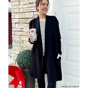 CHICWISH Women's Classy Black Open Front Knit Coat Cardigan, Size XL