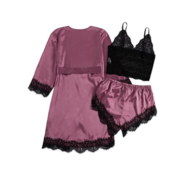 Luxurious 3pcs Satin Floral Lace Pajama Set for Women