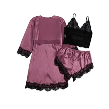 Luxurious 3pcs Satin Floral Lace Pajama Set for Women
