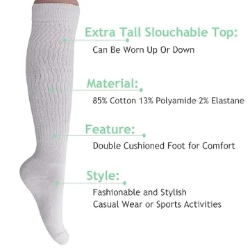 AWS/American Made Slouch Socks Cotton Scrunch Knee High Extra Long and Heavy Socks (White, 2)