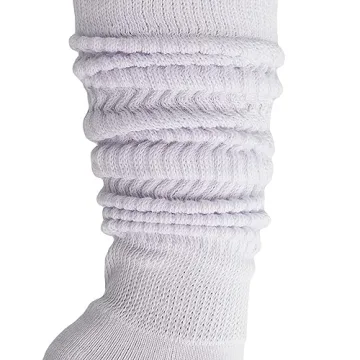 AWS/American Made Slouch Socks Cotton Scrunch Knee High Extra Long and Heavy Socks (White, 2)