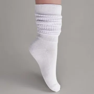 AWS/American Made Slouch Socks Cotton Scrunch Knee High Extra Long and Heavy Socks (White, 2)