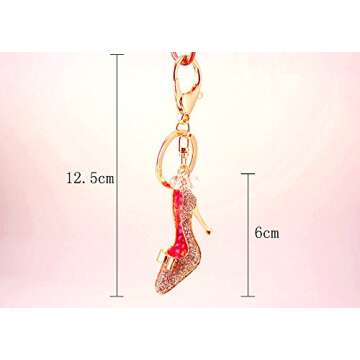 Jzcky Shzrp Cute High-Heeled Shoes Crystal Rhinestone Keychain Key Chain Sparkling Key Ring Charm Purse Pendant Handbag Bag Decoration Holiday Gift(Pink)