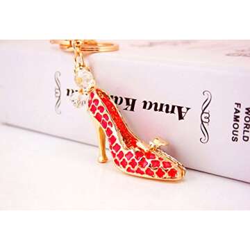 Jzcky Shzrp Cute High-Heeled Shoes Crystal Rhinestone Keychain Key Chain Sparkling Key Ring Charm Purse Pendant Handbag Bag Decoration Holiday Gift(Pink)