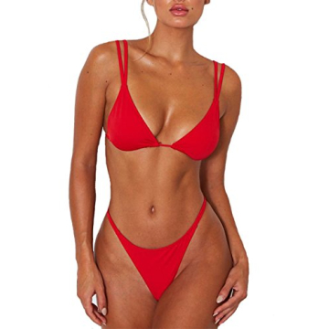 Women’s High Cut Thong Bikini Swimsuit Adjustable Straps