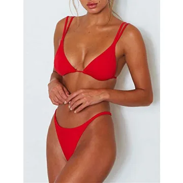 Women’s High Cut Thong Bikini Swimsuit Adjustable Straps