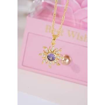 ASIK ACCESSORIES Stainless Steel Necklace-Tangled Necklace - Lost Princess -Cosplay Jewelry -Princess Necklace-Princess Crown Necklace -TANGLED SUN NECKLACE-Purple Sun