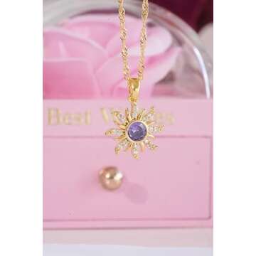 ASIK ACCESSORIES Stainless Steel Necklace-Tangled Necklace - Lost Princess -Cosplay Jewelry -Princess Necklace-Princess Crown Necklace -TANGLED SUN NECKLACE-Purple Sun