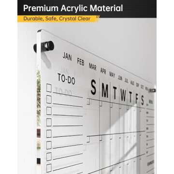 Acrylic Wall Calendar with Dry Erase Surface | 28x20" Clear Monthly Planning Board | includes 8 Color Markers, Eraser, Multi-Color Standoff Screws, and Installation Kit | Perfect for Home & Office