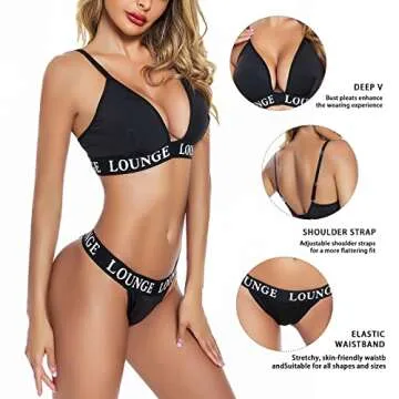 ADSEXY Women Sexy Lingerie Set Two Piece Bra and Panty Set Bralette Brief Set Day Wirefree Bra Lace Sleepwear Black