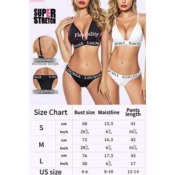 ADSEXY Women Sexy Lingerie Set Two Piece Bra and Panty Set Bralette Brief Set Day Wirefree Bra Lace Sleepwear Black